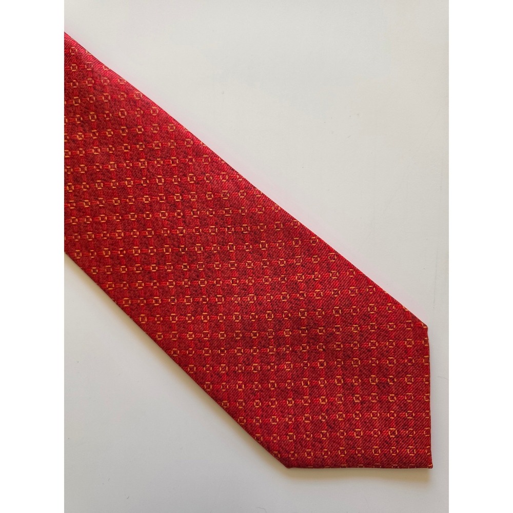 Bulgari 100% Silk Italy Preppy Old Money Maximalist Geometric Red‎ Tie